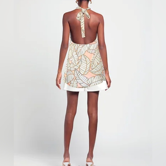 SFIZIO Studio Italy Silk Viscose Leaf Print Halter Top Beige Ivory Tie Size 40 6 - Picture 10 of 10